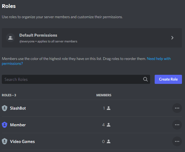 Role creation in Guild settings