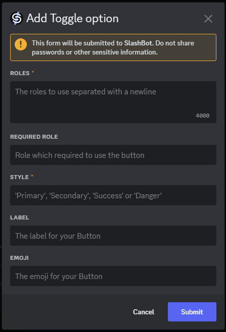 ButtonRole Advanced Form