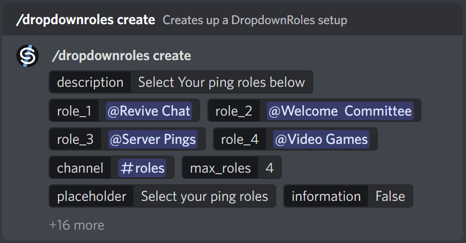 Filled out DropdownRoles creation command