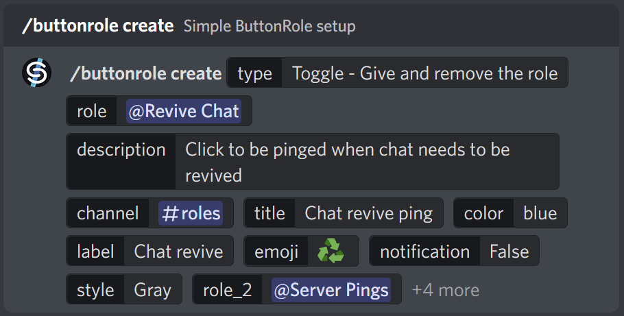 Filled out ButtonRole creation command